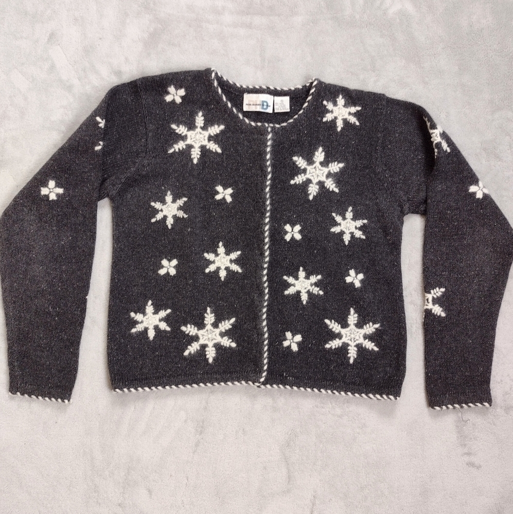 Paul Harris Design Embroidered Snowflake Cardigan Sz S